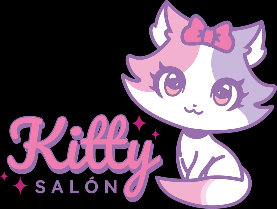 Logotipo de Kitty Salon & Store: una gatita con moño junto al nombre Kitty Salón
